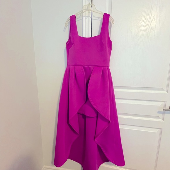Square Neck Hi-Low Dress in Hot Pink - Picture 2 of 4